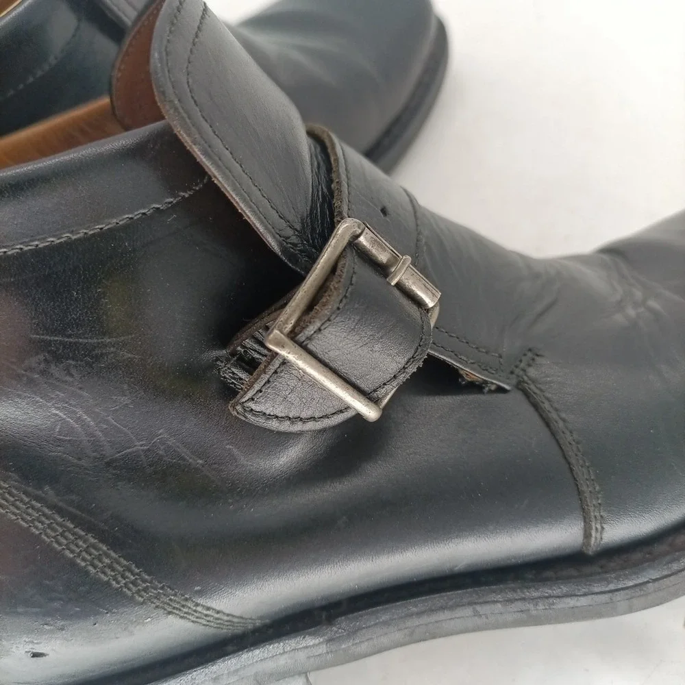 John Varvatos Men's Black Leather  Ankle Boots Size 8 Buckle. s2